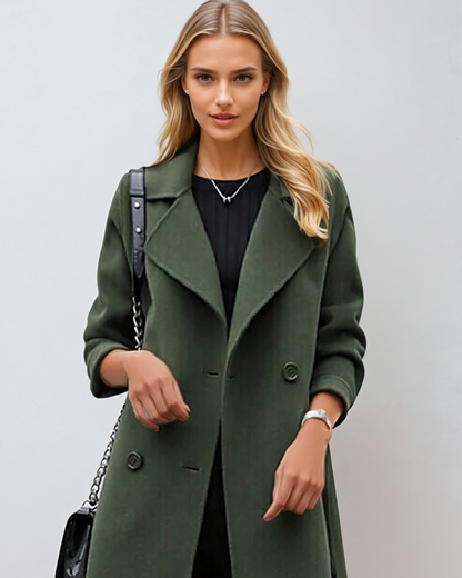 Damen-Winter-Trenchcoat mit Gürtel und Taschen