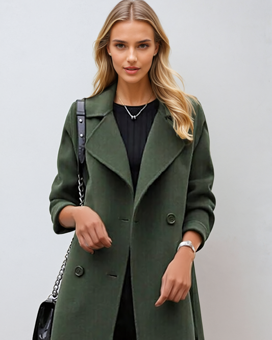 Damen-Winter-Trenchcoat mit Gürtel und Taschen