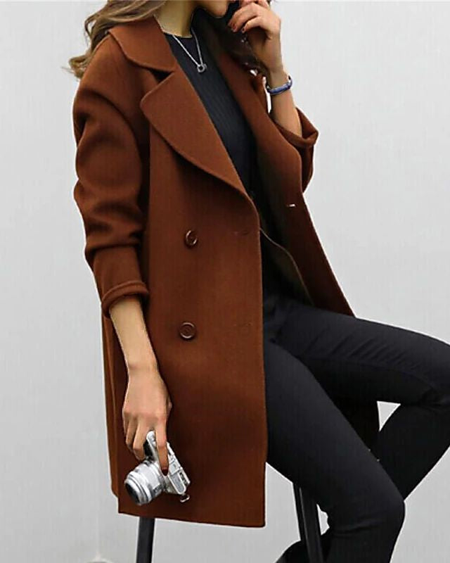 Damen-Winter-Trenchcoat mit Gürtel und Taschen