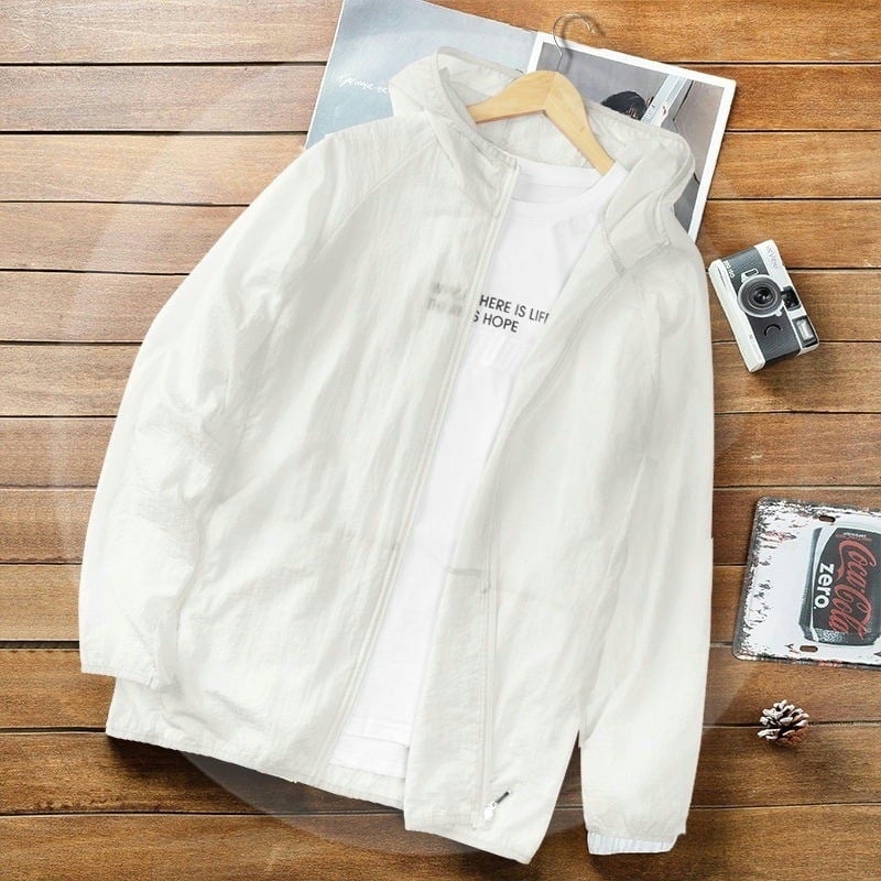 Herren Sommer Leichte Langarm-Sonnenjacke mit Reißverschluss vorne