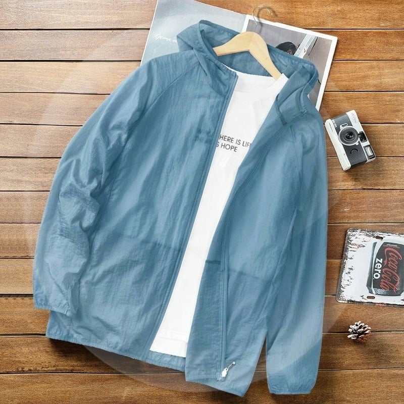 Herren Sommer Leichte Langarm-Sonnenjacke mit Reißverschluss vorne