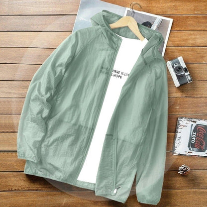 Herren Sommer Leichte Langarm-Sonnenjacke mit Reißverschluss vorne