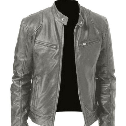 Herren PU Slim Fit Jacke mit Reißverschluss