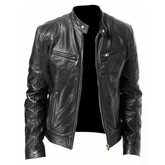 Herren PU Slim Fit Jacke mit Reißverschluss