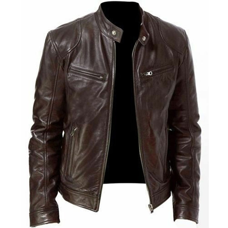 Herren PU Slim Fit Jacke mit Reißverschluss