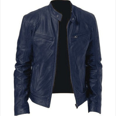 Herren PU Slim Fit Jacke mit Reißverschluss