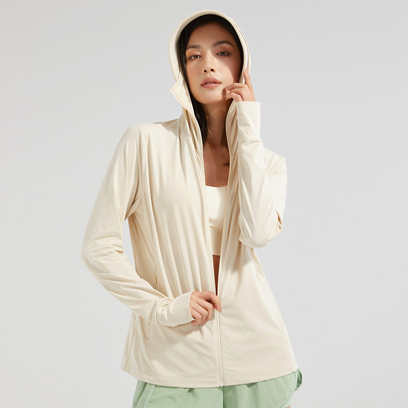 Damen Sommer-Sonnenschutzjacke mit Kapuze mit großem Schirm und abnehmbarer Gesichtsabdeckung