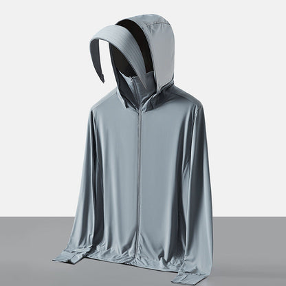 Damen Sommer-Sonnenschutzjacke mit Kapuze mit großem Schirm und abnehmbarer Gesichtsabdeckung