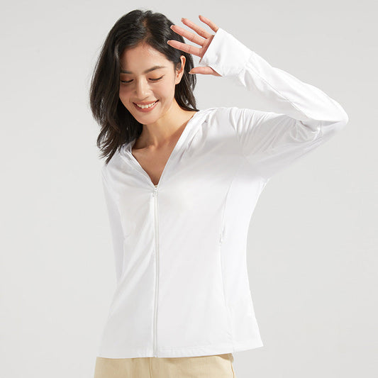 Damen Sommer-Sonnenschutzjacke mit Kapuze mit großem Schirm und abnehmbarer Gesichtsabdeckung