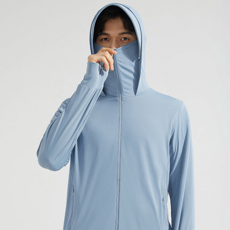 Damen Sommer-Sonnenschutzjacke mit Kapuze mit großem Schirm und abnehmbarer Gesichtsabdeckung