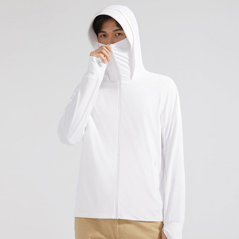 Damen Sommer-Sonnenschutzjacke mit Kapuze mit großem Schirm und abnehmbarer Gesichtsabdeckung