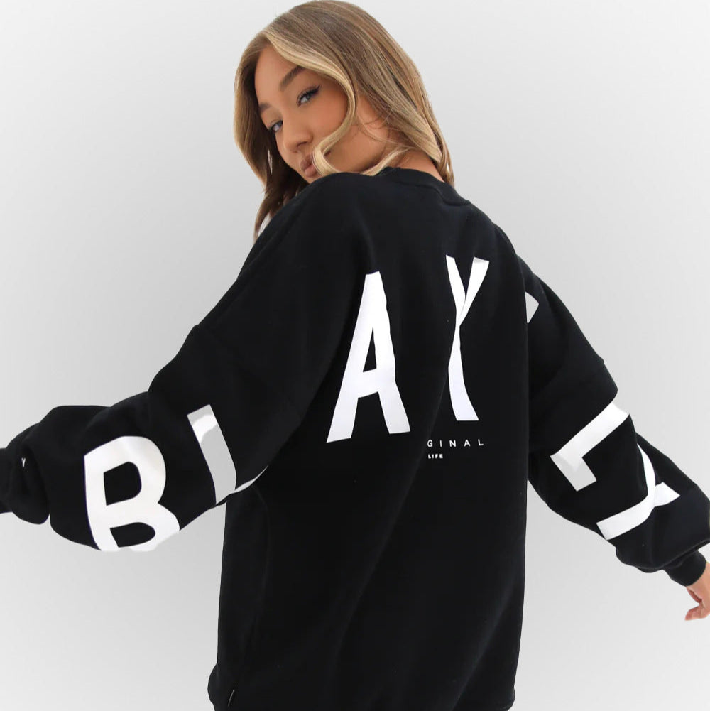 Damen Bedrucktes Sweatshirt für den Herbst mit lockerem Schnitt, langen Ärmeln und gerippten Säumen