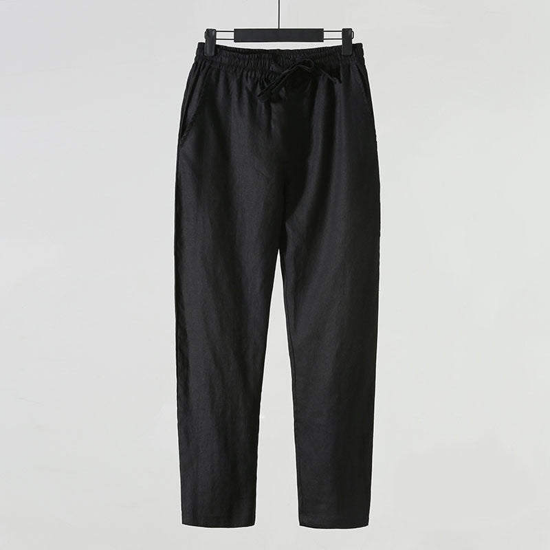 Kurzgeschnittene Herren-Leinenmixhose – Niedrige Taille, Gerade Beinform