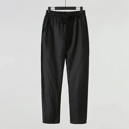 Kurzgeschnittene Herren-Leinenmixhose – Niedrige Taille, Gerade Beinform