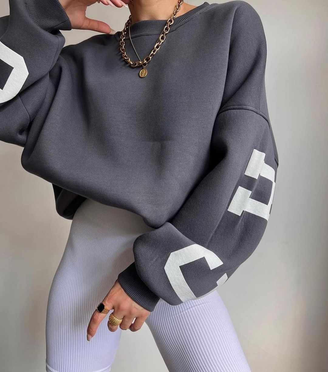 Damen Herbstpullover mit Aufdruck und verdicktem Stoff, Langarm