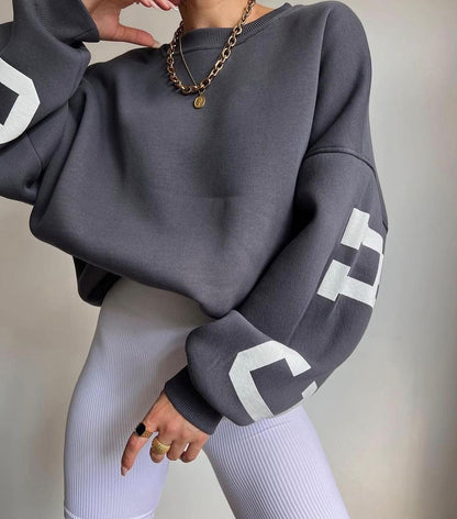 Damen Herbstpullover mit Aufdruck und verdicktem Stoff, Langarm