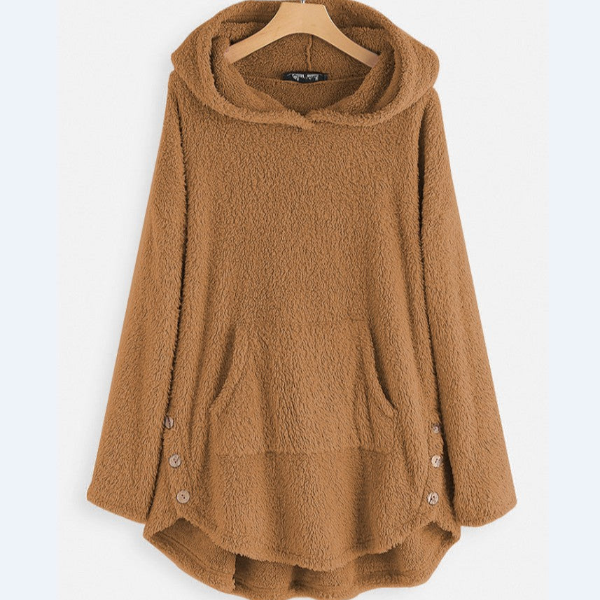 Damen Herbst Kapuzenpullover mit beidseitigem Fleecefutter, mittlerer Länge und lockerer Passform