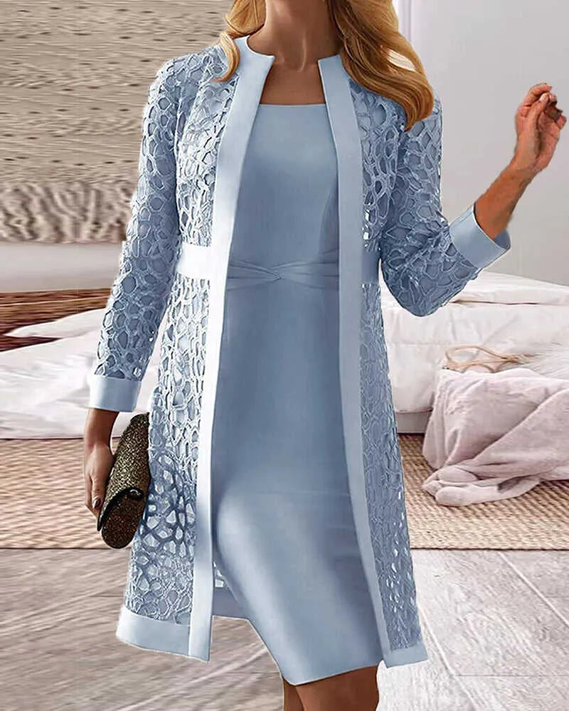 Spitzen-Cardigan-Kleid Zweiteiler-Set | Ideal für Frühling und Herbst