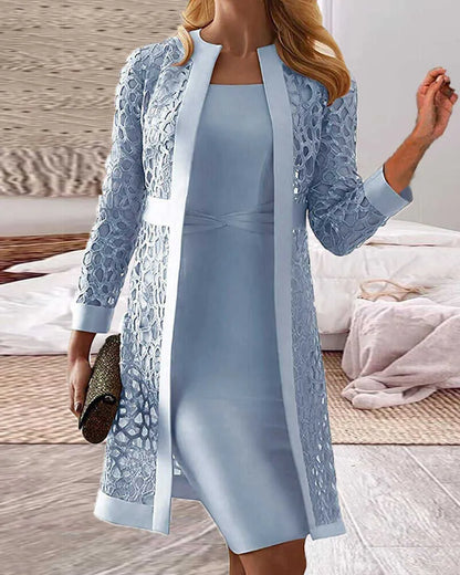 Spitzen-Cardigan-Kleid Zweiteiler-Set | Ideal für Frühling und Herbst