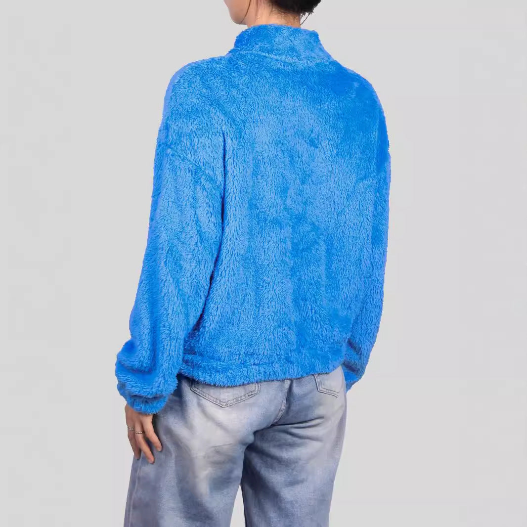 Damen Herbst-Zipper-Pullover mit halbem Stehkragen und langen Ärmeln