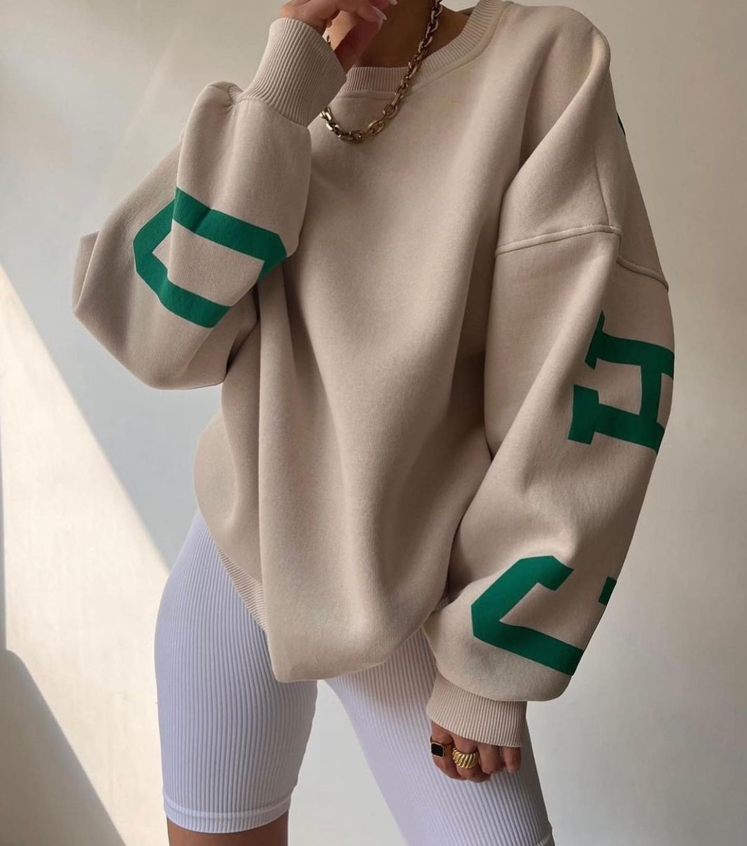 Damen Herbstpullover mit Aufdruck und verdicktem Stoff, Langarm