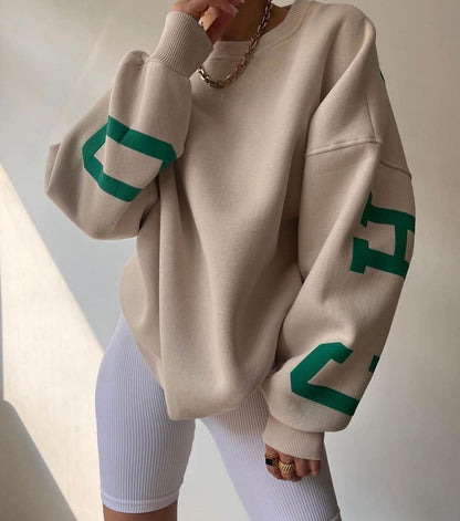 Damen Herbstpullover mit Aufdruck und verdicktem Stoff, Langarm