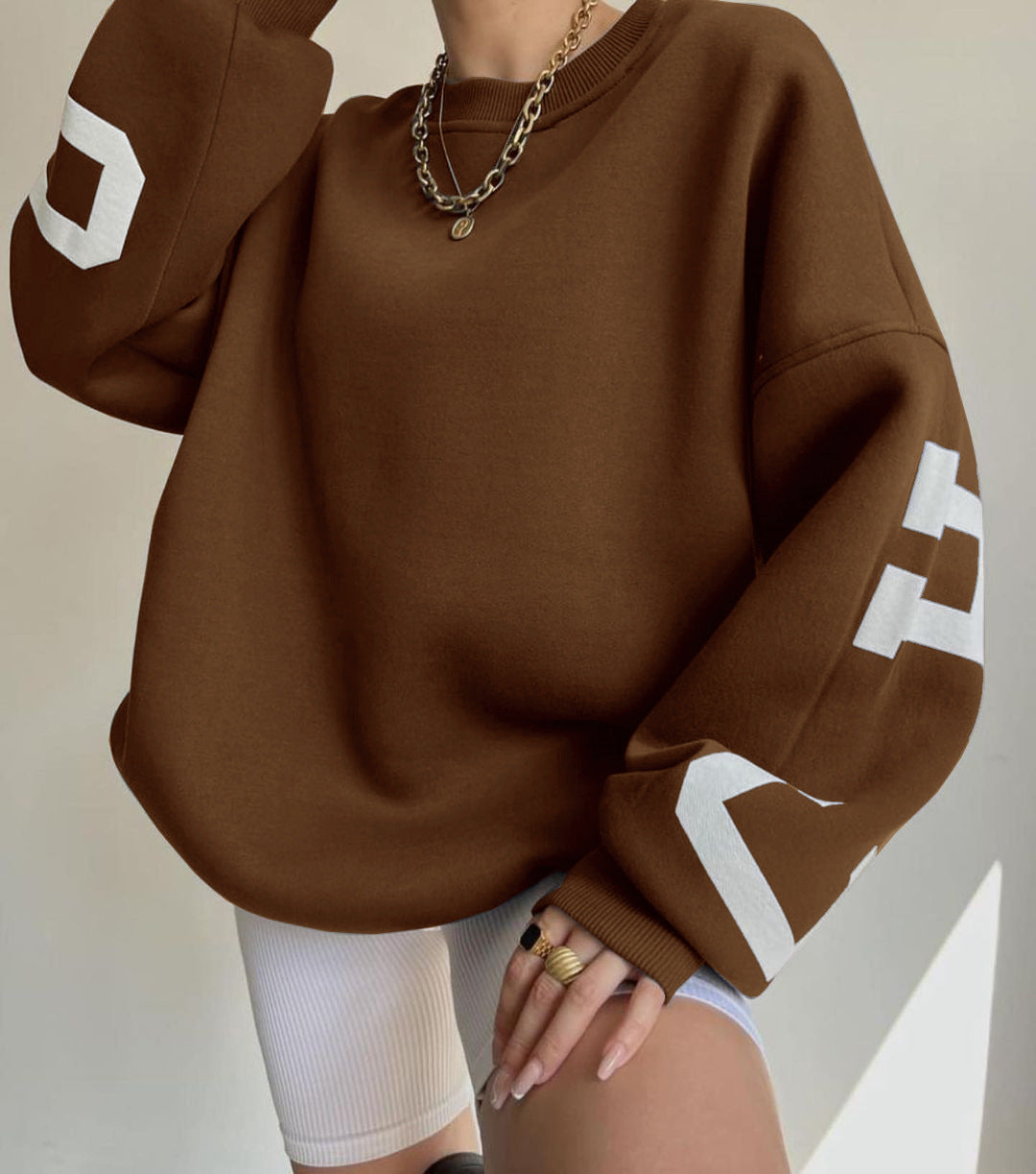 Damen Herbstpullover mit Aufdruck und verdicktem Stoff, Langarm