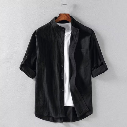 Herren Kurzarm Leinenmischung Cardigan-Hemd – Ideal für den Sommer