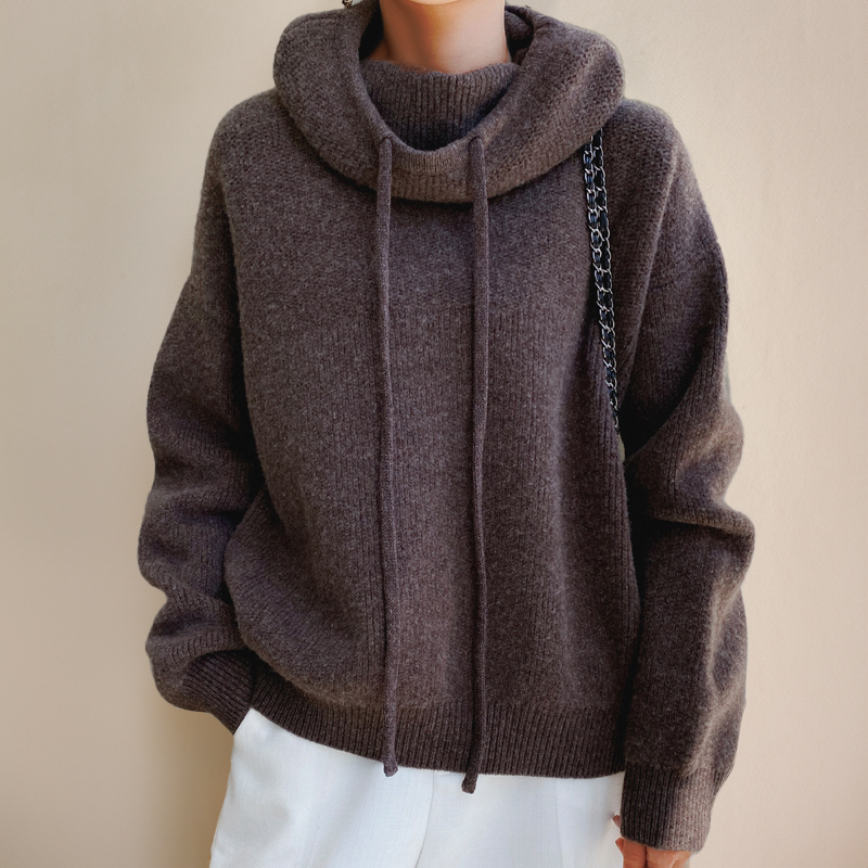 Damen Rollkragenpullover fein gestrickt mit langem Schnitt