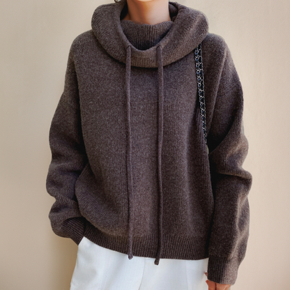 Damen Rollkragenpullover fein gestrickt mit langem Schnitt