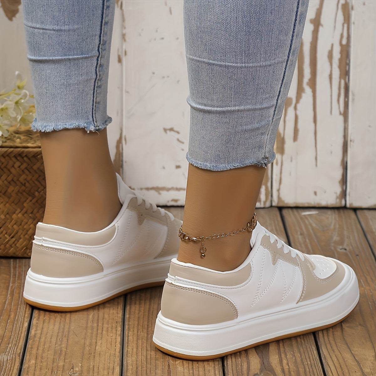 Rundzehige Farbblock-Schuhe mit PU-Obermaterial & rutschfester Gummisohle | Ideal für alle Jahreszeiten