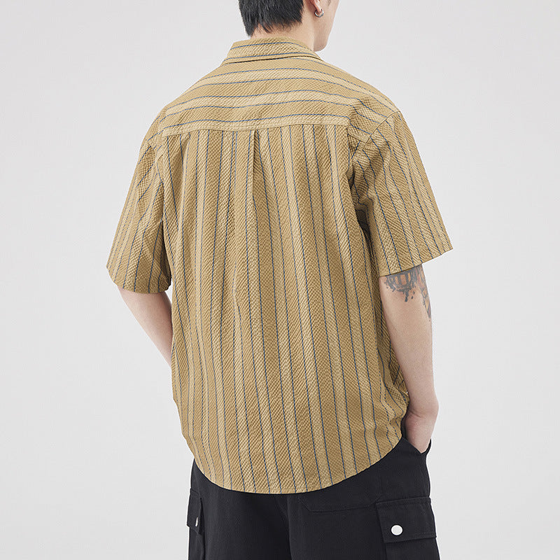 Herren Seersucker Gestreifte Textur Kurzarm-Cardigan – Ideal für den Sommer