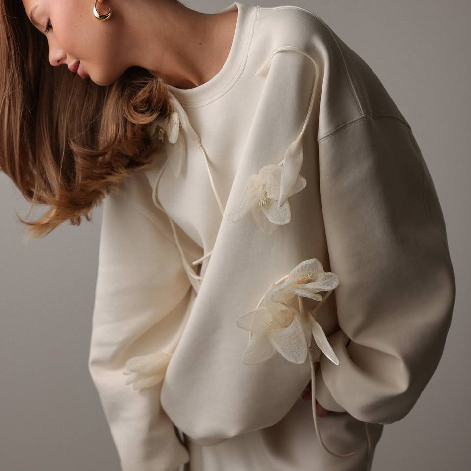 Damen Frühlings-Pullover mit Blumen-Jacquardmuster und lockerem Schnitt