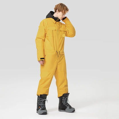 Herren Einteiliger Skianzug – Wasserdichter Winter Snowboard Overall mit Kapuze - Ideal für Winter