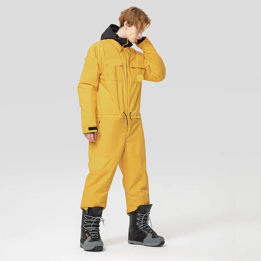 Herren Einteiliger Skianzug – Wasserdichter Winter Snowboard Overall mit Kapuze - Ideal für Winter