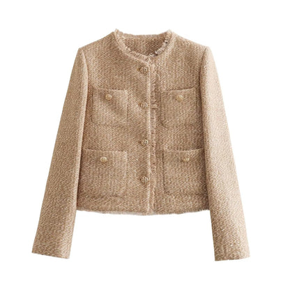 Damen Winterjacke tailliert aus Tweed mit Knopfverschluss