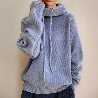 Damen Rollkragenpullover fein gestrickt mit langem Schnitt