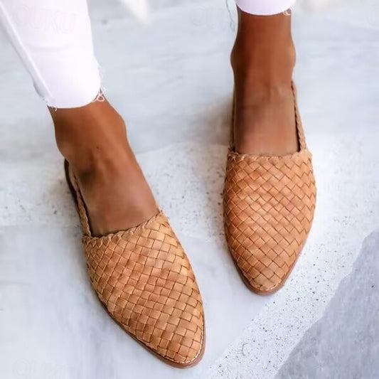 Schwarze Damen Woven Flachmules mit Verstellbarem Slingback-Riemen – Ideal für den Sommer
