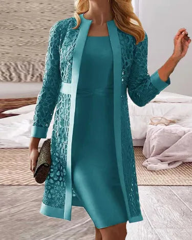 Spitzen-Cardigan-Kleid Zweiteiler-Set | Ideal für Frühling und Herbst