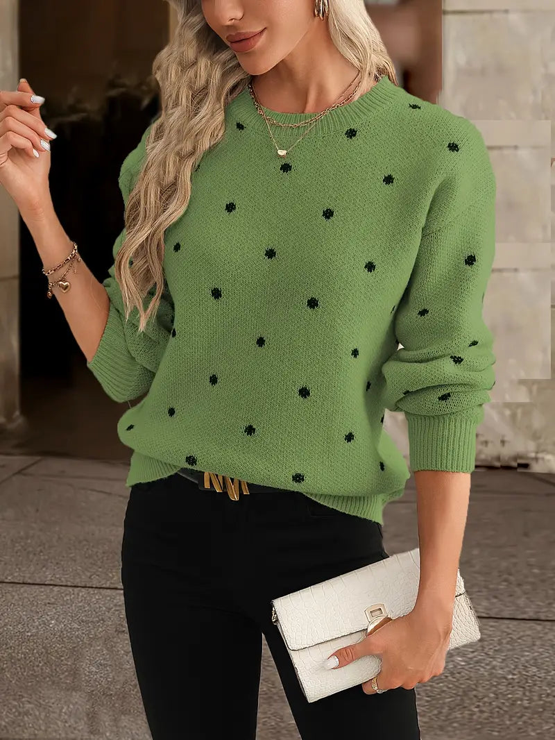 Damen Strickpullover mit langen Ärmeln und Punktmuster | Ideal für Herbst/Winter