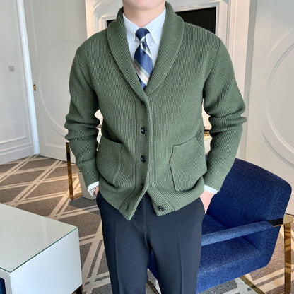 Herren-Winter-Strickjacke mit V-Ausschnitt – dicker Strick, Slim Fit, lange Ärmel