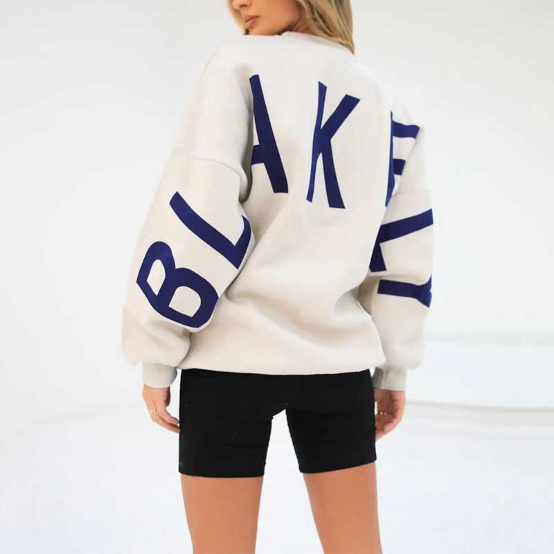Damen Bedrucktes Sweatshirt für den Herbst mit lockerem Schnitt, langen Ärmeln und gerippten Säumen