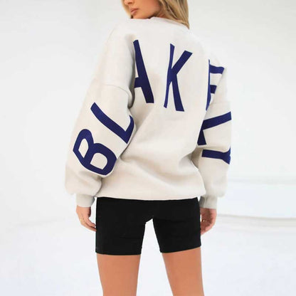 Damen Bedrucktes Sweatshirt für den Herbst mit lockerem Schnitt, langen Ärmeln und gerippten Säumen