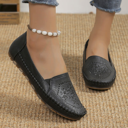 Damen-Slip-On-Loafer für den Frühling mit künstlichem PU-Obermaterial, Ziernähten und Gummisohle