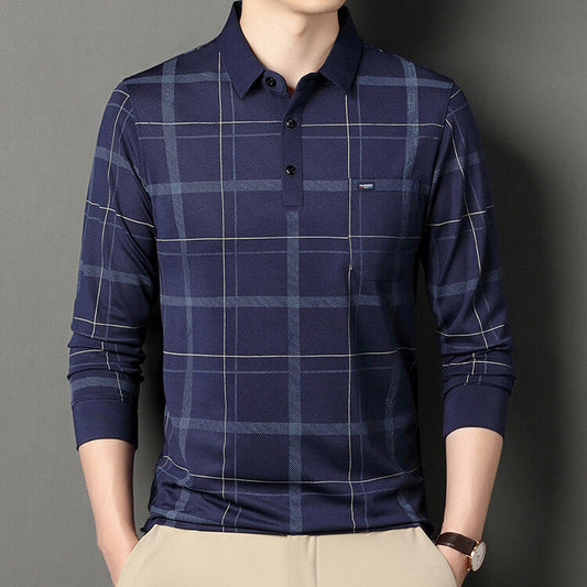 Herren Gestreiftes Polo-Kragen Langarm-T-Shirt – Ideal für den Herbst
