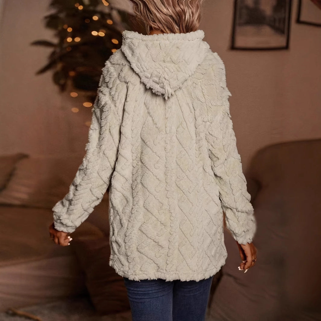 Damen Herbst-Kapuzenpullover-Mantel aus dickem Stoff mit langen Ärmeln