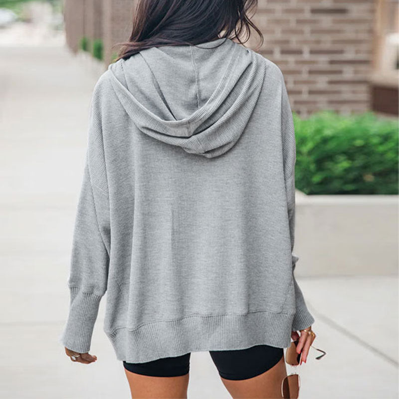 Damen Strick-Cardigan für den Herbst mit Kapuze, Knopfleiste und langen Ärmeln