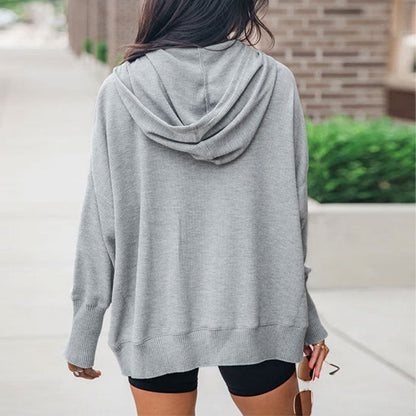 Damen Strick-Cardigan für den Herbst mit Kapuze, Knopfleiste und langen Ärmeln