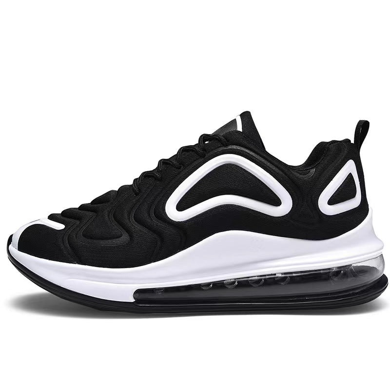 Schwarzer Sneaker mit weißer Sohle, sportliches Design, Luftpolster, ideal für Laufen und Freizeit, modischer Turnschuh für Herren und Damen.