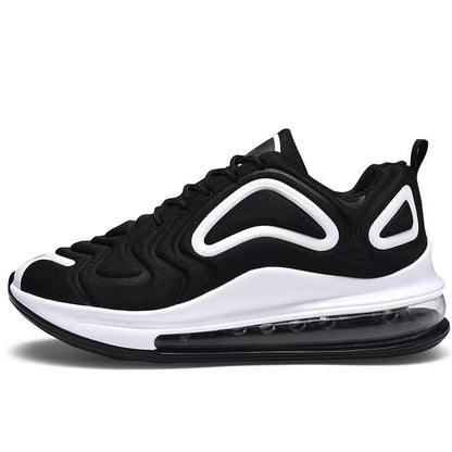 Schwarzer Sneaker mit weißer Sohle, sportliches Design, Luftpolster, ideal für Laufen und Freizeit, modischer Turnschuh für Herren und Damen.